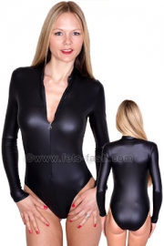 Body with front zip-fastener Elastane Leather Optics