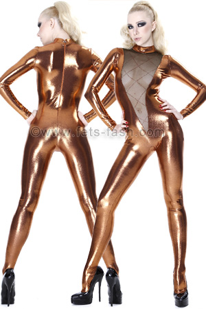 Catsuit Effekt Bronze mit transparentem Einsatz Raute