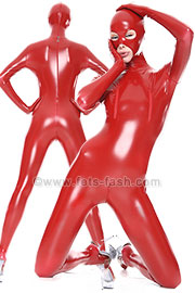 Catsuit Stretchlack Rot / C22  Material:   - Elastik Lack (Stretchlack) gl�nzend - 80% Polyamid / 12% Polyurethan / 8% Elasthan / 200 gr/m� - Lackbeschichtete Oberfl�che - Latex- bzw. Ledereffekt - keine Atmungsaktivit�t - nicht geeignet f�r Unterwasserspiele  Hinweis f�r Masken:   - Maske 01 und 03 = keine...