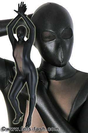 Catsuit Elasthan Schwarz mit spitzem transparentem Einsatz