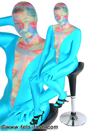 Catsuit Elasthan Neonblau mit transparentem Einsatz