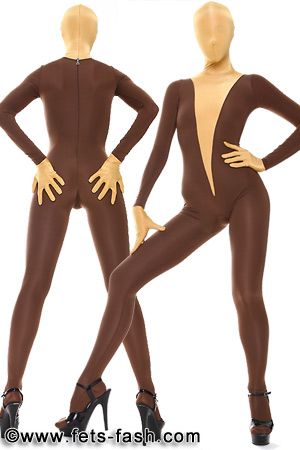 Catsuit Elastane Brown Micro Fibre with pointed golden use