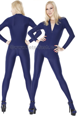 Catsuit with front zip-fastener into Semi Transparent Blue