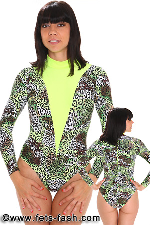 Body Animal Print mit spitzem farbigen Einsatz Design 04, Frauen, Gr. M