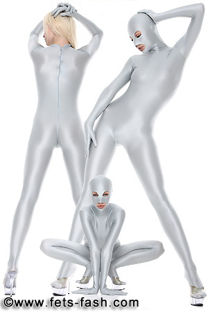 Catsuit Elasthan Silbergrau, Maske 03, Zip, M�nner, Gr. L