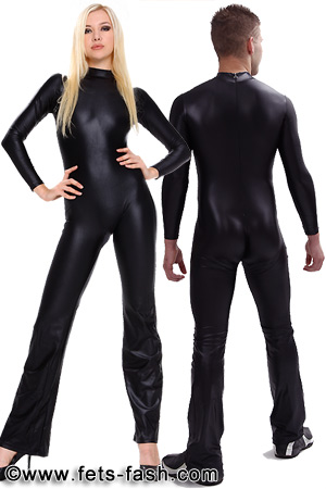 Catsuit mit ausgestelltem Bein in Elasthan Weiss, Zip, M�nner, Gr. L