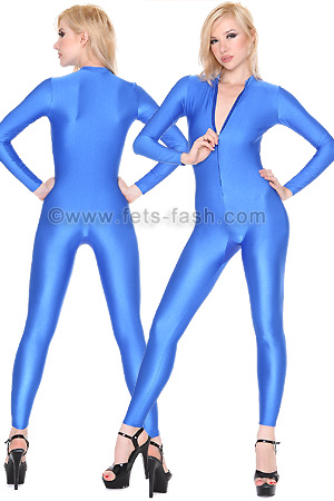 Catsuit with front zip-fastener into elastane blue, Zip, Female, Size XL