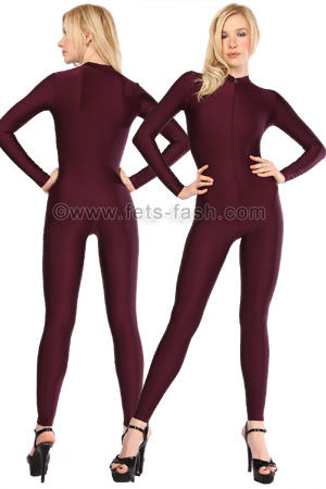 Catsuit mit Frontrei�verschluss Elasthan Pflaume, Zip, M�nner, Gr. XL