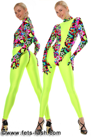Body Elasthan Retro mit spitzem farbigen Einsatz Design 04 und Legging