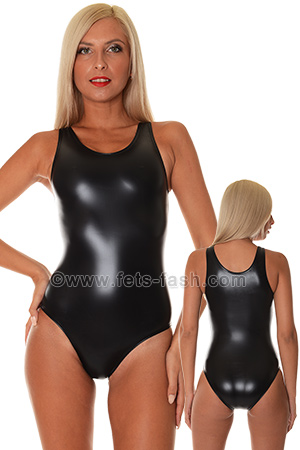 shiny black swimsuit