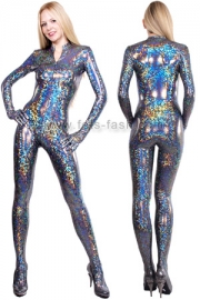 Catsuit Effect Hologram Black with front zip-fastener