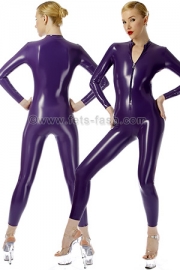 Catsuit Stretchlack Viola with front zip-fastener